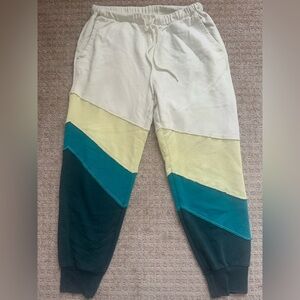 Free People Movement‎ All Or Nothing Patchwork Sweatpants Joggers Blue.